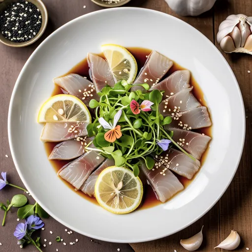 Yellowtail Carpaccio with Garlic Lemon Soy Sauce