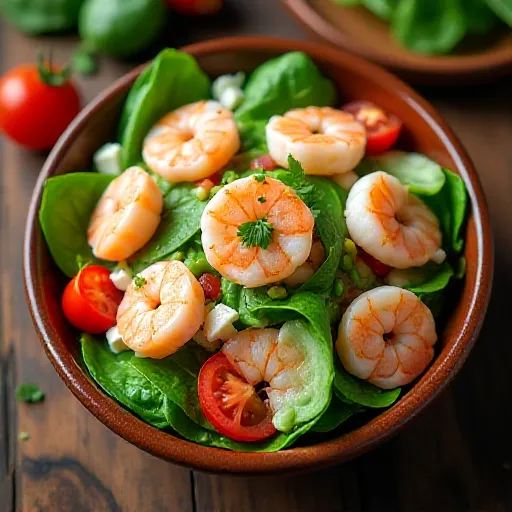 Garnelensalat mit Tomaten, Gurken und Käse