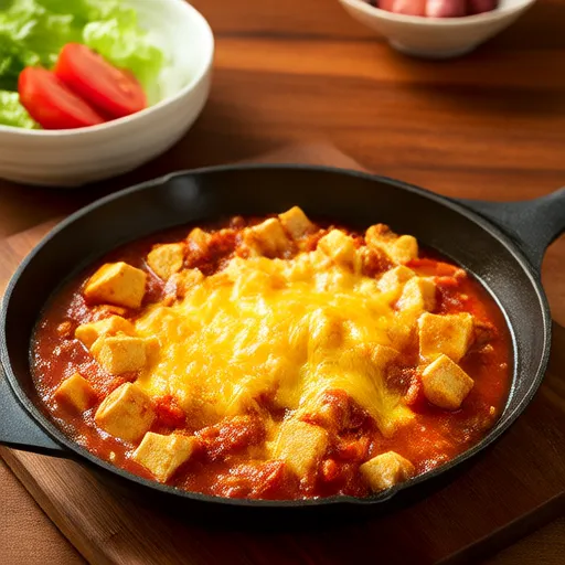 Scramble di tofu con verdure, pomodoro e salsiccia