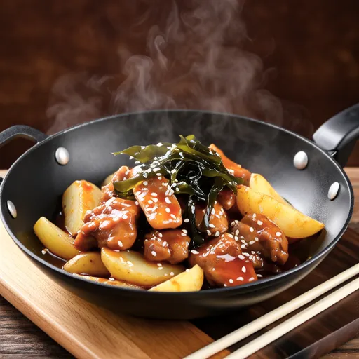 Sweet and Spicy Stir-fried Chicken Breast and Potatoes with Seaweed
