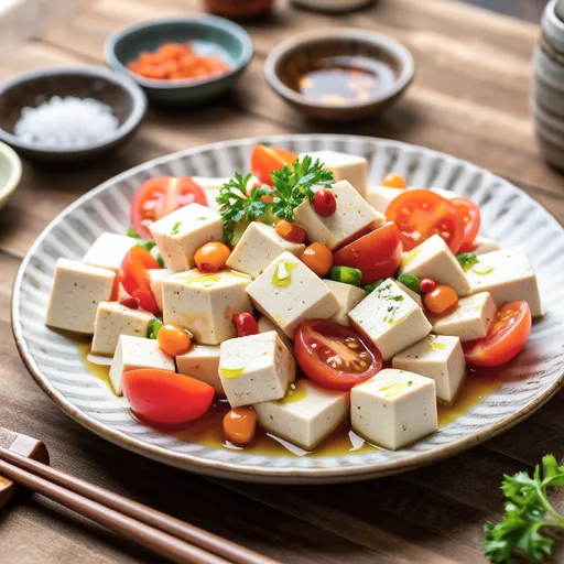 Tofu and Chirimen Jako with Tomato Yuzu Pepper Dressing