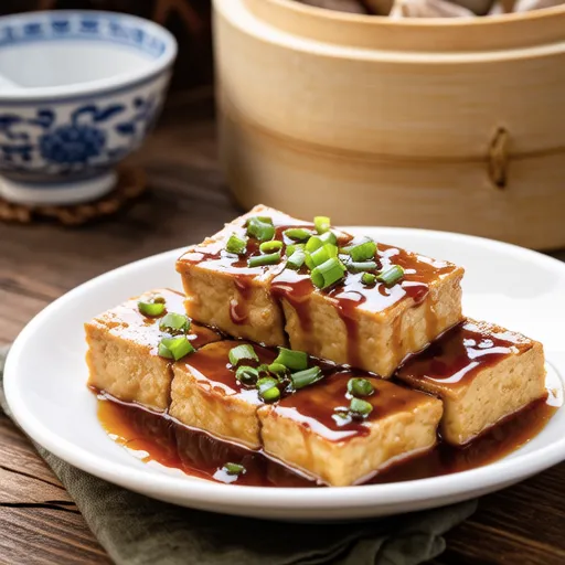 Braised Tofu with Green Onion Soy Sauce