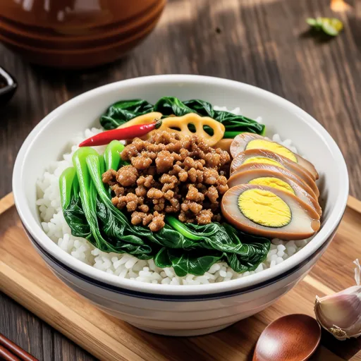 Spinach and Pork Rice Bowl (Kao Pad Moo Saam)