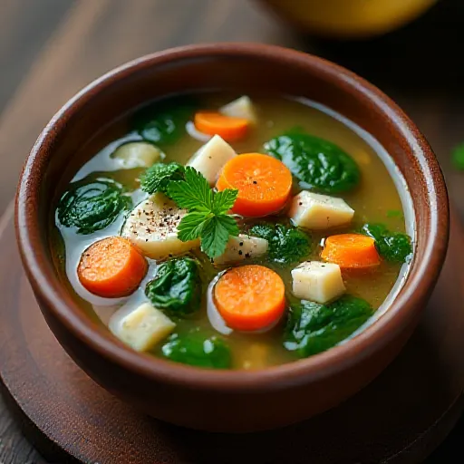 Sopa de cerdo y espinacas