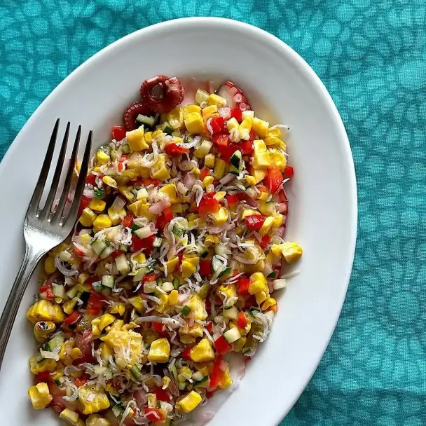 蛸のカルパッチョ トウモロコシとしらすのサルサ