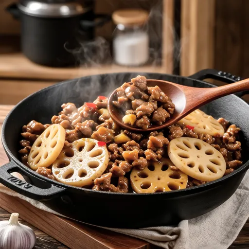 Spicy Simmered Lotus Root and Konjac with Ground Pork