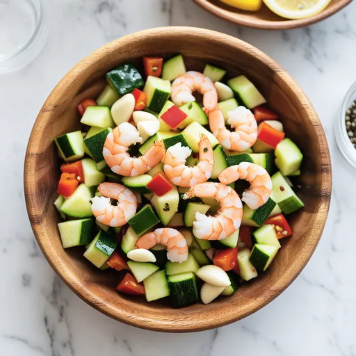 Garlic Salad with Sweet Shrimp and Zucchini