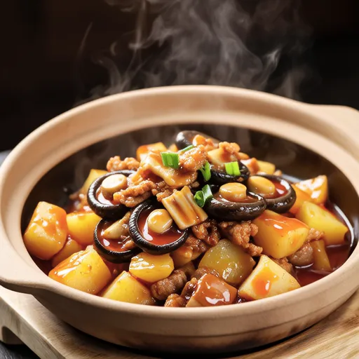 Spicy Simmered King Oyster Mushrooms and Potatoes