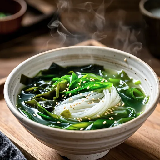 Komatsuna and Wakame Vermicelli Soup