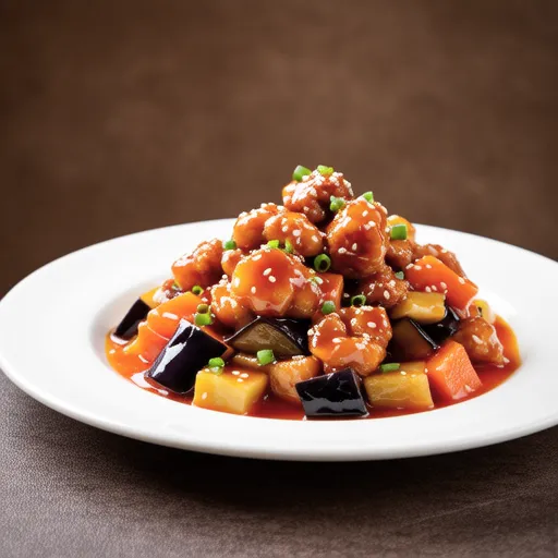 Sweet and Sour Chicken with Eggplant and Bell Peppers