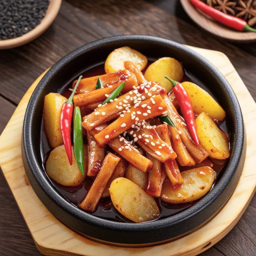 Spicy Stir-fried Potato and Fish Cake