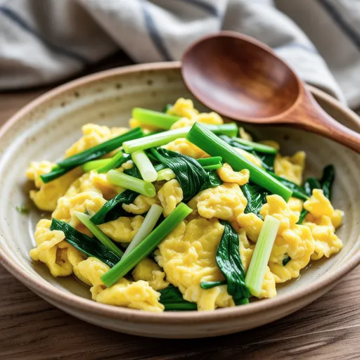 Stir-fried Egg with Spring Onion and Komatsuna