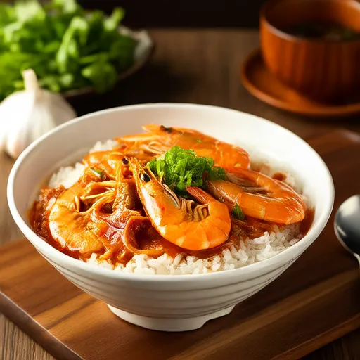Tigela de Arroz com Macarrão de Vidro e Camarão Apimentado
