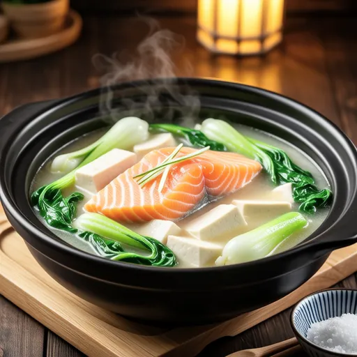 Salmon and Napa Cabbage in Soy Milk Ginger Broth