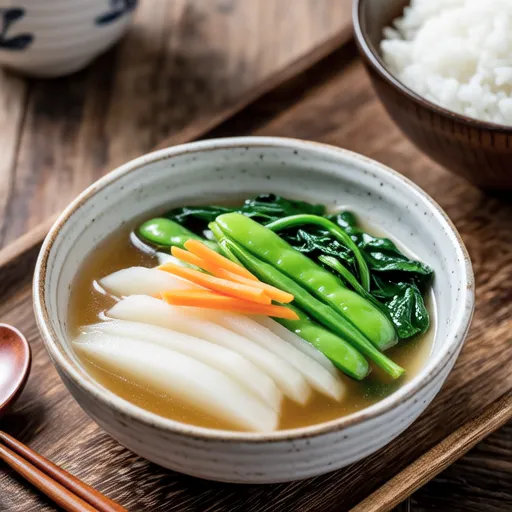 Simmered Daikon Radish and Pea Shoots with Mentaiko