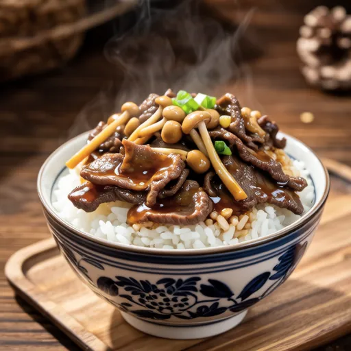Beef and Enoki Sweet and Spicy Rice Bowl