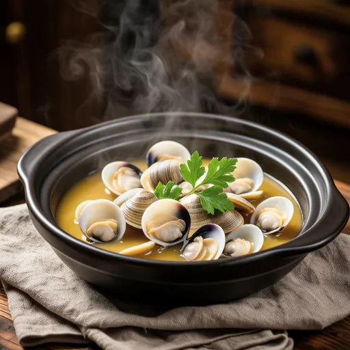 Clams and Enoki Mushrooms Steamed with Whiskey