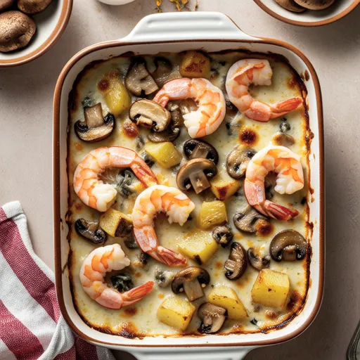 Shrimp and Oyster Mushroom Gratin