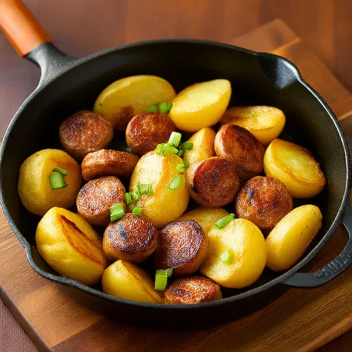 Salteado de Salchichas y Papas en Sartén de Hierro