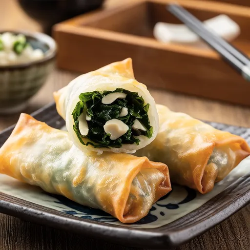 Komatsuna and Mackerel Spring Rolls