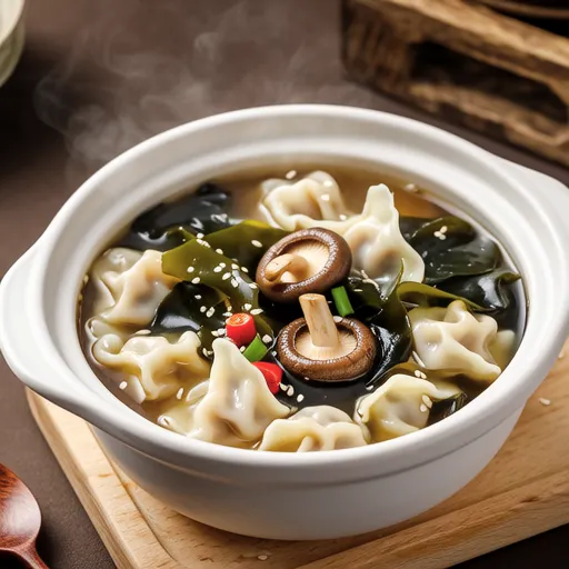 Nametake and Wakame Wonton-style Soup