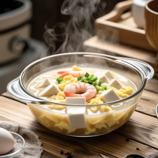 Soft and Clear Soup with Silken Tofu, Shrimp, and Egg