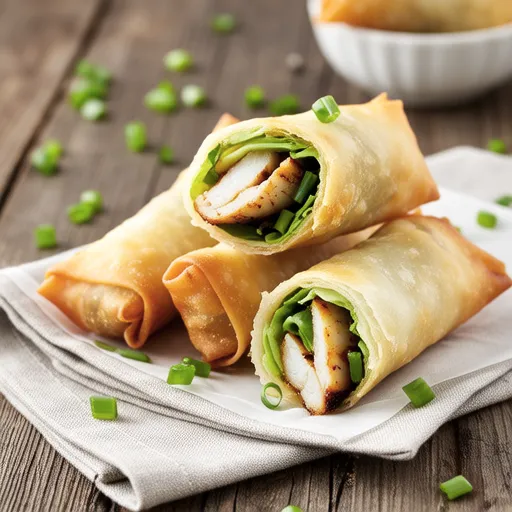 Grilled Swordfish and Pea Shoots Spring Rolls