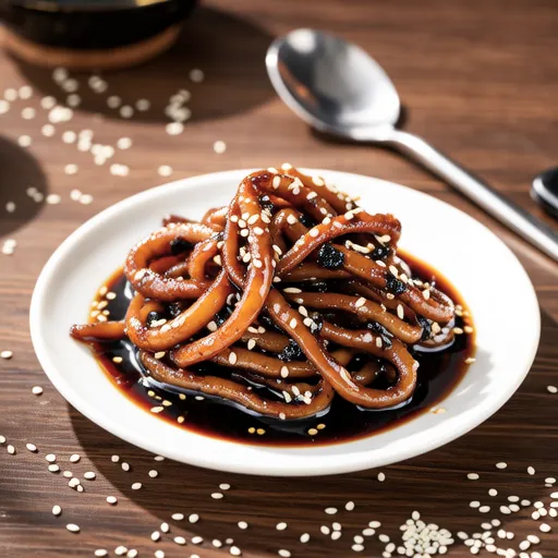 Soy Sauce Stir-fried Dried Squid (Jinmichae Bokkeum)