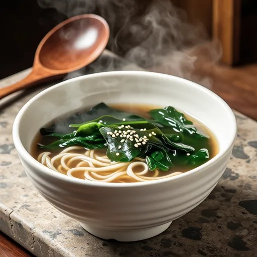Spinach and Wakame Vermicelli Soup
