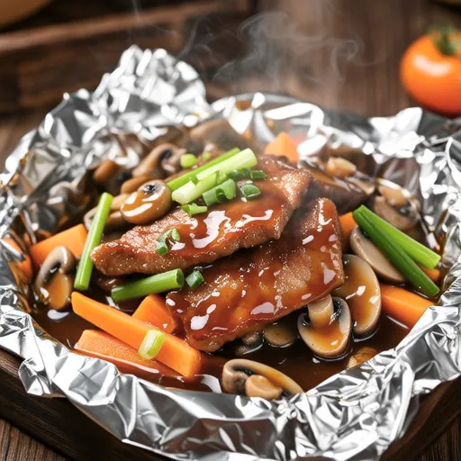 Garlic Miso Pork and Enoki Foil Bake
