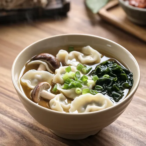 Eringi and Wakame Wonton-style Soup