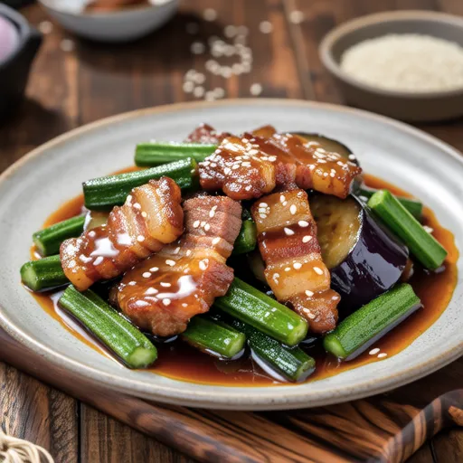 Okra and Pork Stir-fry with Sesame Miso Sauce