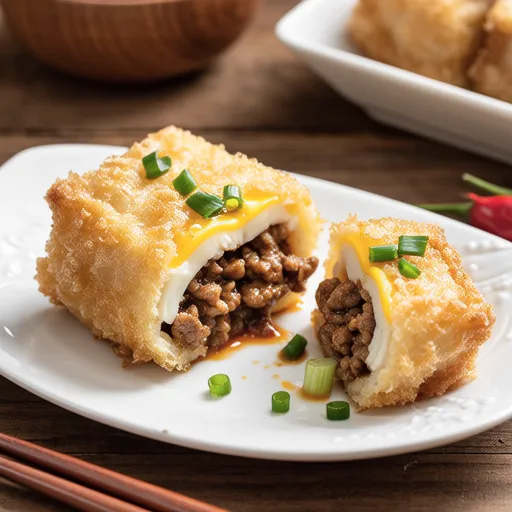 Thick Fried Tofu Stuffed with Meat and Mentaiko Cheese