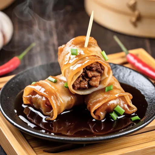 Sweet and Spicy Garlic Chive Pork Rolls