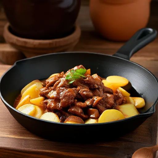 Жареная свинина с картофелем и грибами