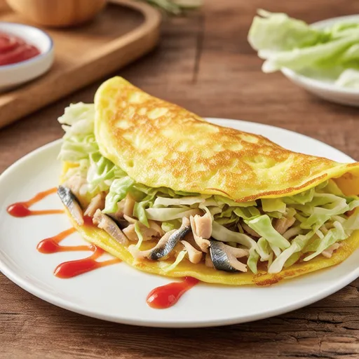 Cabbage and Canned Mackerel Open Omelette