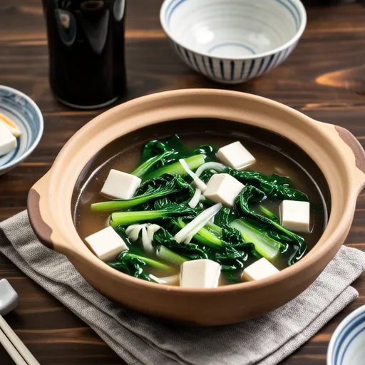 Simmered Chrysanthemum Greens and Freeze-Dried Tofu
