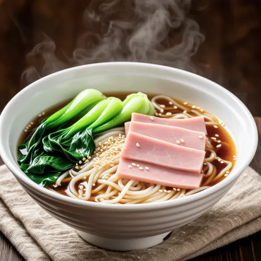 Chingensai and Ham Vermicelli Soup
