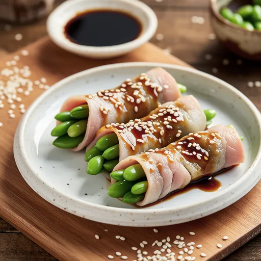 Snap Pea Pork Rolls with Sesame Miso Sauce