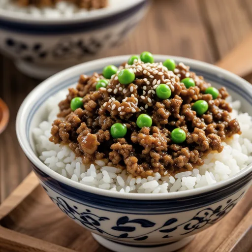 Pea Sprout and Minced Meat Rice Bowl
