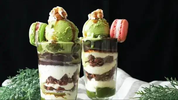 抹茶の絞りわらび餅パフェ