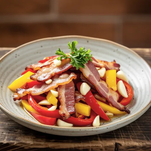 Stir-fried Bell Peppers and Bacon with Garlic