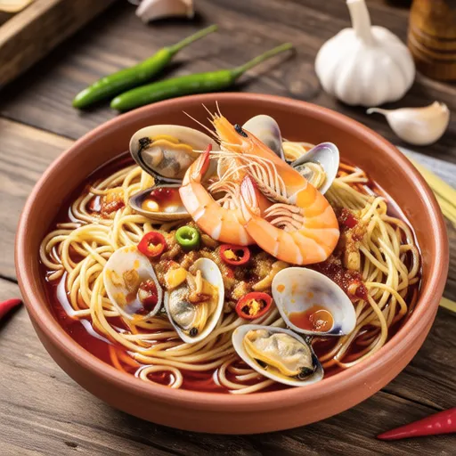 Spicy Hangover Pasta in Earthenware Bowl