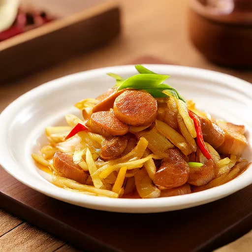 Món xào khoai mỡ và xúc xích