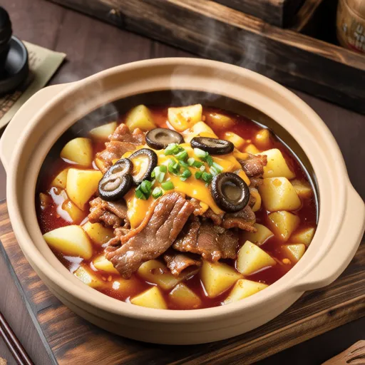 スパイシーな豚肉とじゃがいものチーズ鍋