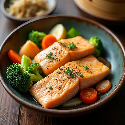 Steamed Grilled Salmon and Vegetables