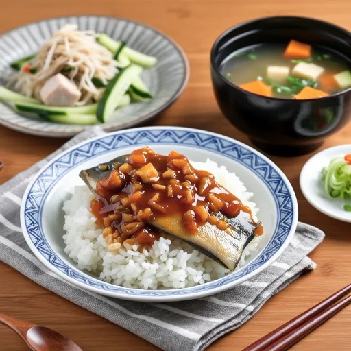 Simmered Mackerel in Miso with Rice