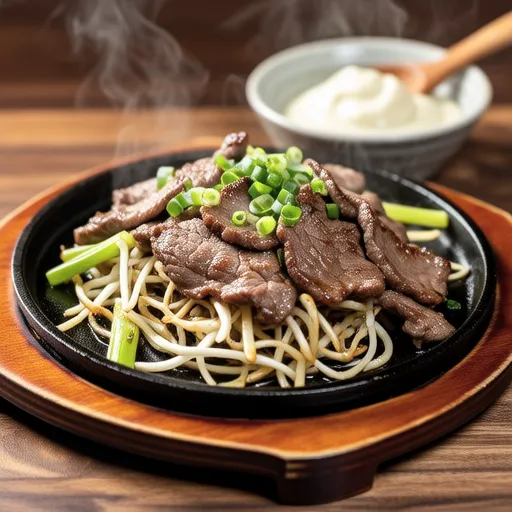 Beef and Bean Sprouts Stir-fry with Wasabi Mayo