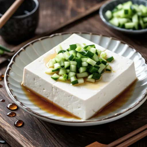 Chilled Tofu with Cucumber and Negi Salt Sauce