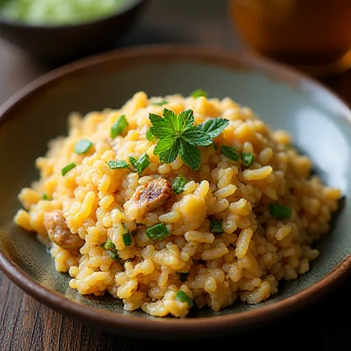 Жареный рис с грибами, свининой и яйцами